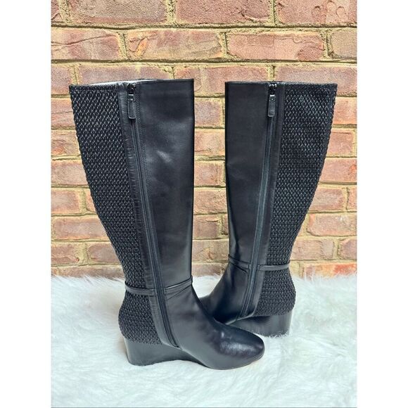 Cole Haan Women’s Black Leather Lauralyn Stretch Wedge Tall Boot Sz 9 NEW - Picture 5 of 7